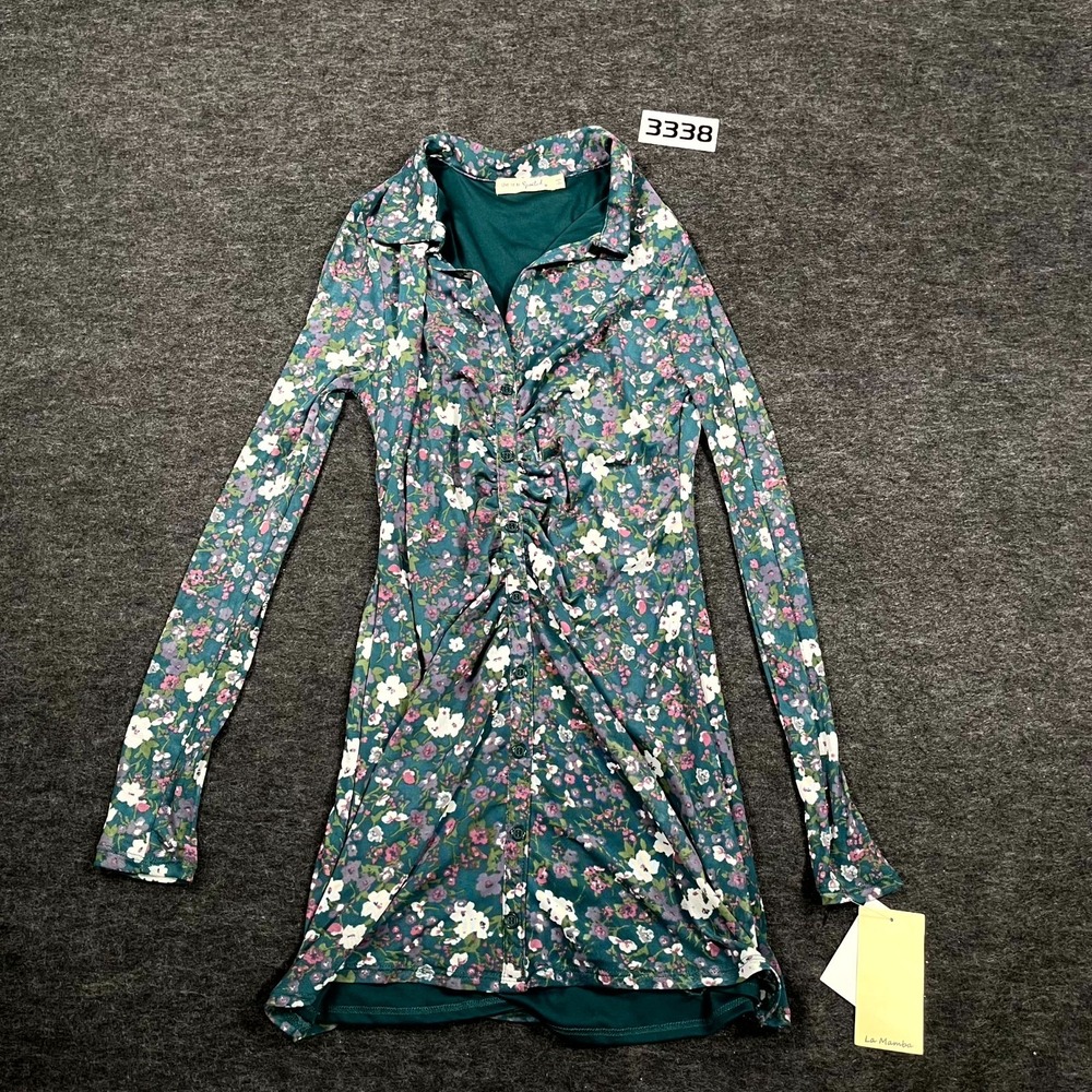 Live To Be Spoiled Midi Shirt Dress Womens Medium Multicolor Floral Ruched Front